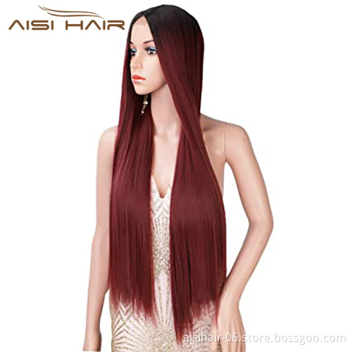 Aisi Hair Cosplay Wholesale Cheap Vendor Silky Straight Swiss Lace Ombre Red Synthetic Hair For Black Women Lace Front Wig